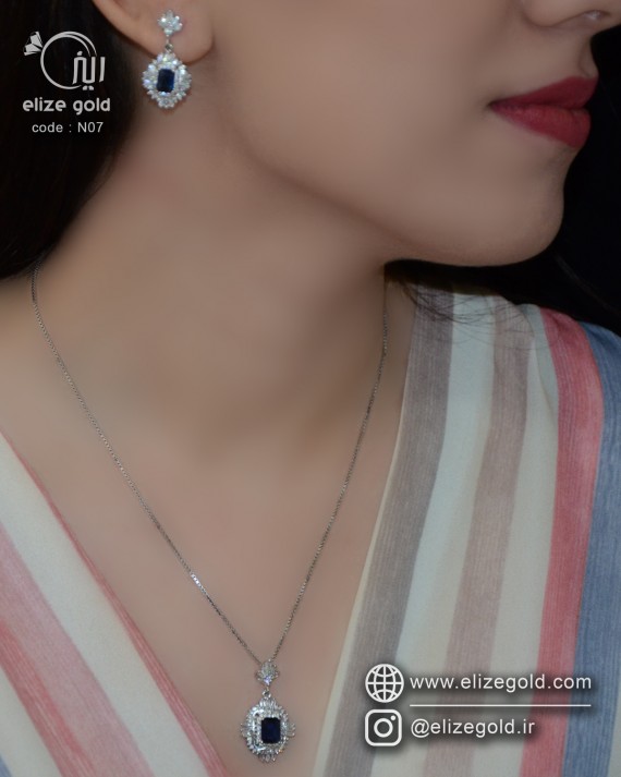 نیم ست نقره جواهری نگین سورمه ای