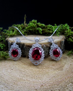 نیم ست نقره جواهری نگین سرخ N14