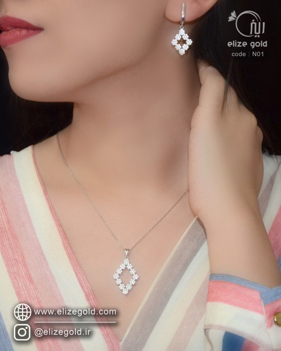 نیم ست نقره طرح لوزی طرح فلاور